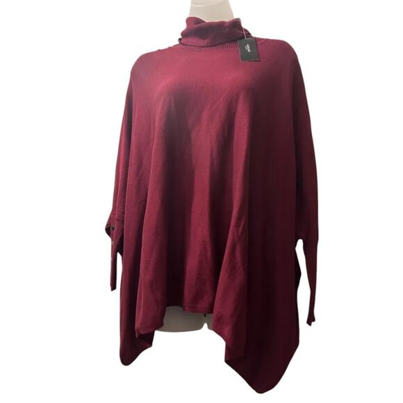 NWT Alfani Turtleneck Poncho Sweater X-Small Malbec - Picture 4 of 6